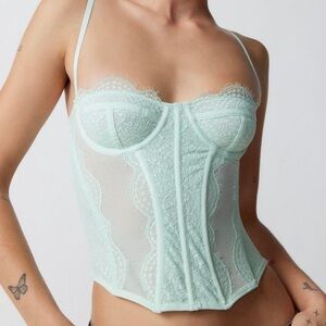 Urban Outfitters Modern Love Lace Light Mint Bustier Corset Top